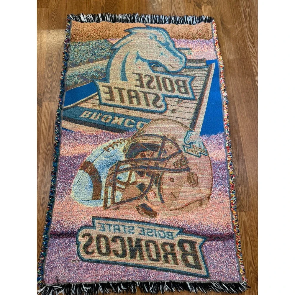 Boise State Broncos Lap Blanket Unisex OS Blue Orange Vintage Woven Tapestry